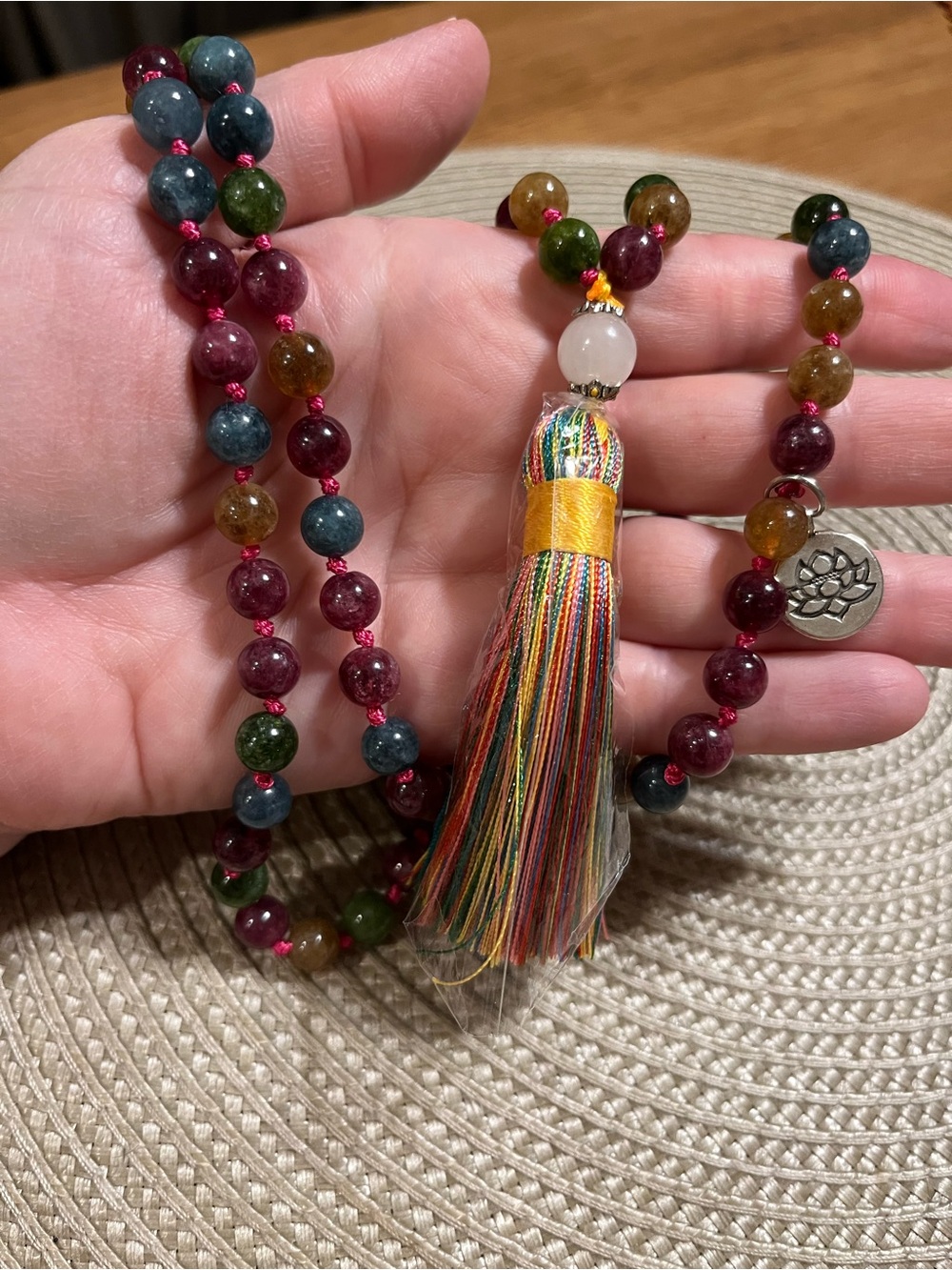 Multicolor Gemstone Mala 208 Necklace with Tassel Meditation